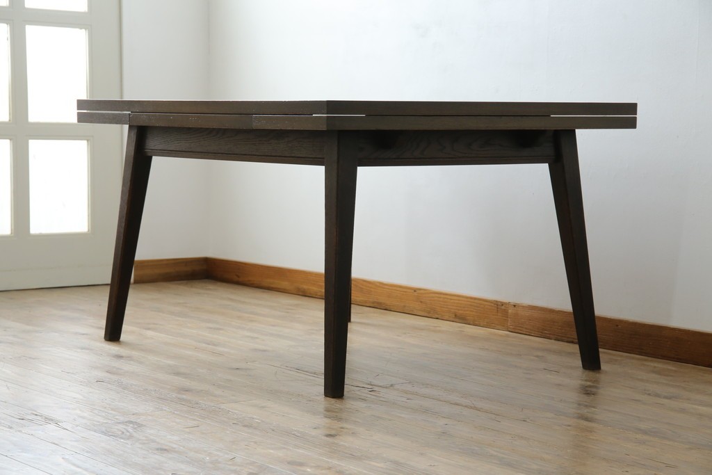 和製ヴィンテージ　職人手作り高級家具　神戸洋家具　ナラ材　和洋どちらの空間にもおすすめのシンプルなエクステンションテーブル　(R-072017)