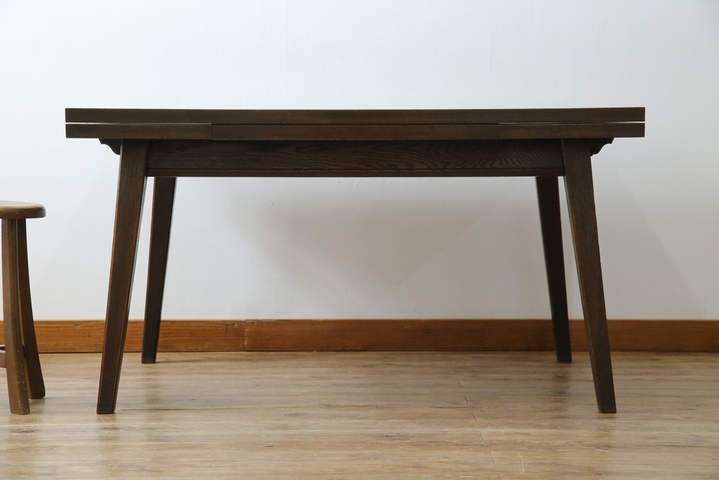 和製ヴィンテージ　職人手作り高級家具　神戸洋家具　ナラ材　和洋どちらの空間にもおすすめのシンプルなエクステンションテーブル　(R-072017)