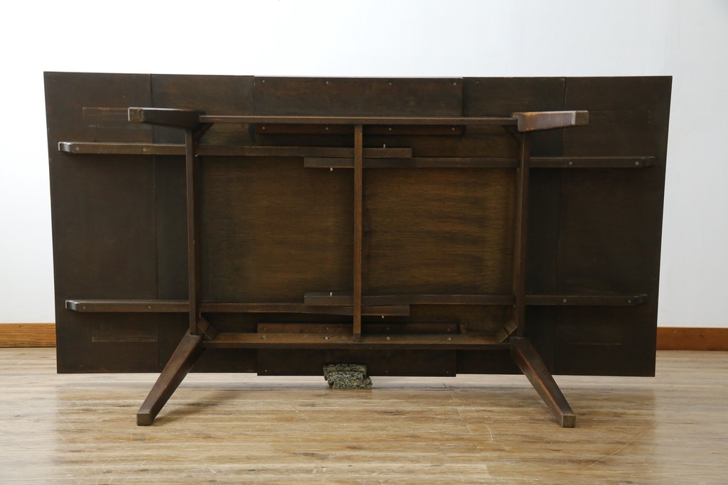 和製ヴィンテージ　職人手作り高級家具　神戸洋家具　ナラ材　和洋どちらの空間にもおすすめのシンプルなエクステンションテーブル　(R-072017)