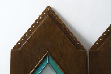 中古　ステンドグラス入りのレトロな3連衝立て(パーテーション、つい立て、間仕切り、折りたたみ)(R-072019)