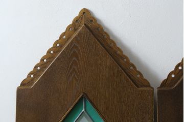 中古　ステンドグラス入りのレトロな3連衝立て(パーテーション、つい立て、間仕切り、折りたたみ)(R-072019)