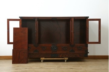中古　岩谷堂箪笥　迫力のある杢目が魅力的なサイドボード　(R-072044)