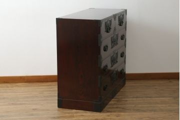 中古　美品!!　木目が美しく高級感溢れる漆塗りの仙台民芸箪笥 (衣装箪笥、和タンス、引き出し、収納たんす、整理箪笥)(定価約49万円)(R-072045)