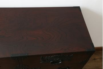 中古　美品!!　木目が美しく高級感溢れる漆塗りの仙台民芸箪笥 (衣装箪笥、和タンス、引き出し、収納たんす、整理箪笥)(定価約49万円)(R-072045)