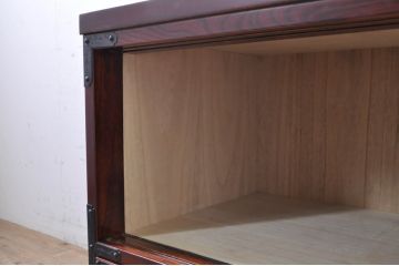 和製ビンテージ　高級品!!　手打ち金具　及川孝一(篁堂/コウドウ)作　木地呂塗り　欅(ケヤキ)材　玉杢　堂々とした佇まいが目を惹く岩谷堂箪笥ローボード(サイドボード、サイドキャビネット、リビングボード、テレビ台、テレビボード、収納棚、戸棚、ヴィンテージ)(R-072048)
