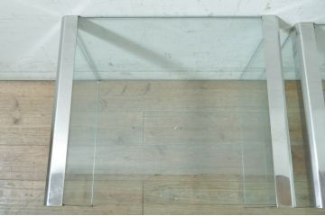 イタリアビンテージ　Gallotti&Radice(ガロッティ&ラディス)　シンプルでモダンなデザインのガラスネストテーブル(サイドテーブル、カフェテーブル、ヴィンテージ)(R-072053)