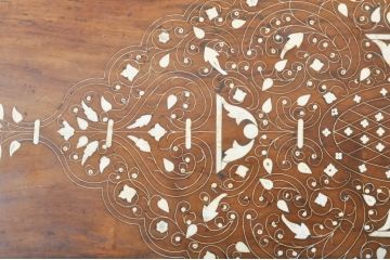 アジアンアンティーク　チーク材　繊細で華やかな象嵌入りのローテーブル(センターテーブル、リビングテーブル)(R-072055)