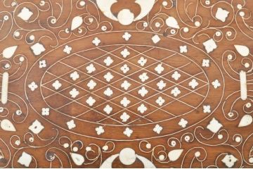 アジアンアンティーク　チーク材　繊細で華やかな象嵌入りのローテーブル(センターテーブル、リビングテーブル)(R-072055)