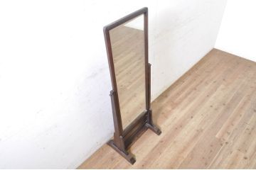 和製ビンテージ　北海道民芸家具　シックな色合いが上品な印象のスタンドミラー(鏡、姿見、ヴィンテージ)(R-072057)
