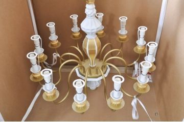 中古　極美品　Lladro(リヤドロ)　Belle de Nuit(ベル・ドュ・ニュイ)　ポーセリンシーリングランプ　2018年製　エレガントな空間を演出するシャンデリア12灯(吊り下げ型磁器、吊り下げ照明、天井照明)(定価約225万円)(R-072071)