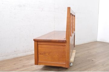 中古　美品　民芸家具　栓材　収納付きで便利な囲炉裏ベンチ(椅子、ダイニングチェア、板座チェア)(R-072074)