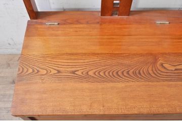 中古　美品　民芸家具　栓材　収納付きで便利な囲炉裏ベンチ(椅子、ダイニングチェア、板座チェア)(R-072074)