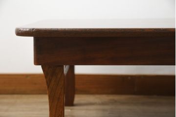 和製アンティーク　上手物!!　総欅(ケヤキ)材一枚板　美しい木目が魅力の重厚な折り畳みちゃぶ台(座卓、ローテーブル、センターテーブル、折りたたみテーブル)(R-072075)