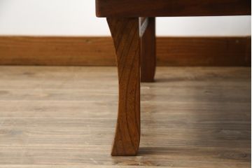 和製アンティーク　上手物!!　総欅(ケヤキ)材一枚板　美しい木目が魅力の重厚な折り畳みちゃぶ台(座卓、ローテーブル、センターテーブル、折りたたみテーブル)(R-072075)