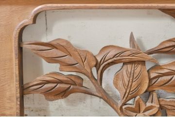 アンティーク建具　激レア!!　徳永耕雲作　茄子(ナス)の彫りが趣ある両面彫刻欄間1枚(明り取り、明かり取り)(R-072078)