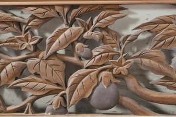 アンティーク建具　激レア!!　徳永耕雲作　茄子(ナス)の彫りが趣ある両面彫刻欄間1枚(明り取り、明かり取り)(R-072078)