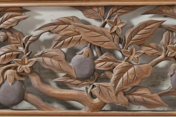 アンティーク建具　激レア!!　徳永耕雲作　茄子(ナス)の彫りが趣ある両面彫刻欄間1枚(明り取り、明かり取り)(R-072078)