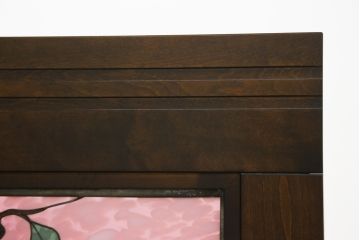 中古　美品　ステンドグラス作家　川島政則作　「茜雲」　柔らかなピンク色と柿の描写に引き込まれる屏風(パーテーション、衝立て、衝い立て、つい立て、間仕切り、折りたたみ)(定価約88万円)(R-072079)
