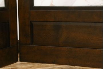 中古　美品　ステンドグラス作家　川島政則作　「茜雲」　柔らかなピンク色と柿の描写に引き込まれる屏風(パーテーション、衝立て、衝い立て、つい立て、間仕切り、折りたたみ)(定価約88万円)(R-072079)