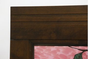 中古　美品　ステンドグラス作家　川島政則作　「茜雲」　柔らかなピンク色と柿の描写に引き込まれる屏風(パーテーション、衝立て、衝い立て、つい立て、間仕切り、折りたたみ)(定価約88万円)(R-072079)