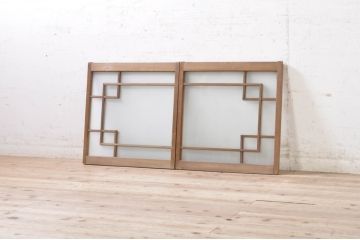 アンティーク建具　古い木味が魅力的なガラス窓2枚セット(引き戸、ガラス戸)(R-072082)