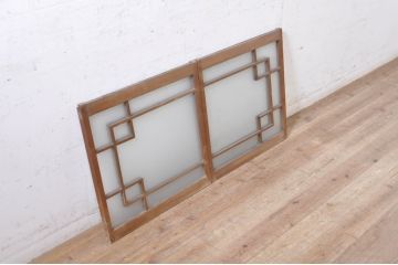 アンティーク建具　古い木味が魅力的なガラス窓2枚セット(引き戸、ガラス戸)(R-072082)