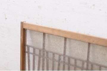 アンティーク建具　和モダンな空間を演出する格子入り結霜ガラス窓2枚セット(引き戸、ガラス戸、格子戸)(R-072085)