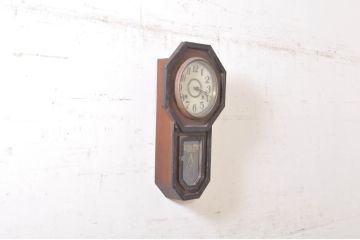 和製アンティーク　愛知県時計製造共同組合(AICHIKEN　CLOCK-MAKERS'　UNION'S　MARK)　REGULATOR　年月を重ねた趣溢れるレトロな掛け時計(八角時計、柱時計、古時計、振り子時計)(R-072087)