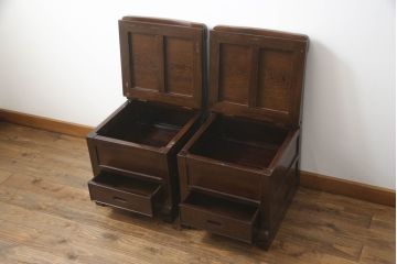 中古　美品　引き出し付きで使い勝手抜群の回転チェア2脚セット(回転椅子、板座チェア、ダイニングチェア、椅子、イス)(R-072100)