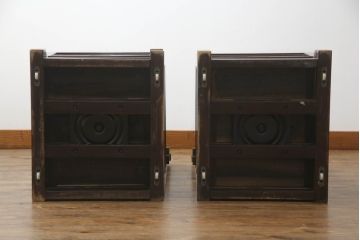 中古　美品　引き出し付きで使い勝手抜群の回転チェア2脚セット(回転椅子、板座チェア、ダイニングチェア、椅子、イス)(R-072100)