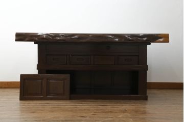 中古　美品　2way　座卓としても使える囲炉裏テーブル(木製火鉢、長火鉢、ダイニングテーブル、6人掛け、食卓、センターテーブル、ローテーブル)(R-072103)