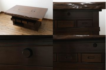 中古　美品　2way　座卓としても使える囲炉裏テーブル(木製火鉢、長火鉢、ダイニングテーブル、6人掛け、食卓、センターテーブル、ローテーブル)(R-072103)