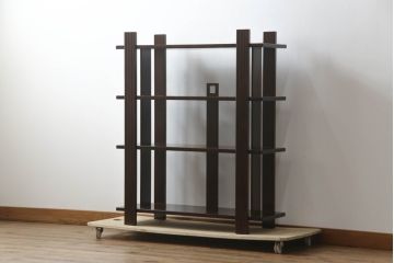 中古　美品!!　星野民芸(星野民藝)　凝ったデザインの飾り棚(本棚、陳列棚、シェルフ、オープンラック)(定価約30万円)(R-072104)