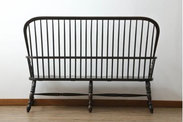中古　松本民芸家具　♯513型長ウインザーチェア　クラシカルな佇まいのウィンザーベンチ(長椅子、3人掛けベンチ、ウィンザーチェア)(定価約39万円)(R-072108)