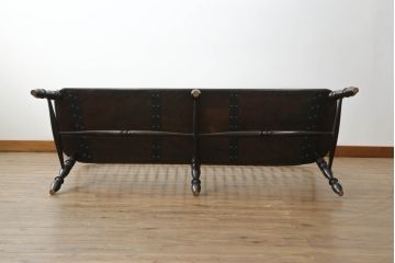 中古　松本民芸家具　♯513型長ウインザーチェア　クラシカルな佇まいのウィンザーベンチ(長椅子、3人掛けベンチ、ウィンザーチェア)(定価約39万円)(R-072108)