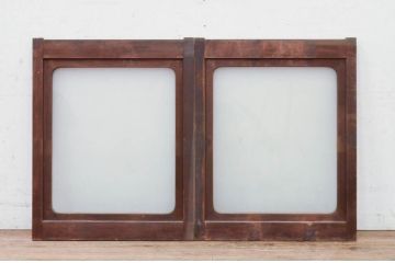アンティーク建具　落ち着いた和の雰囲気漂うガラス窓2枚セット(引き戸、ガラス戸)(R-072114)