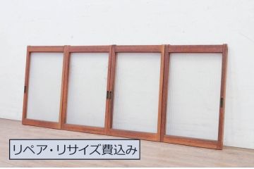 アンティーク建具　レトロな空間作りにおすすめのモールガラス窓4枚セット(引き戸、ガラス戸)(R-072116)