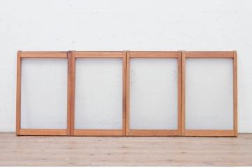 アンティーク建具　レトロな空間作りにおすすめのモールガラス窓4枚セット(引き戸、ガラス戸)(R-072116)