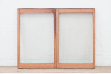 アンティーク建具　レトロな空間作りにおすすめのモールガラス窓2枚セット(引き戸、ガラス戸)(R-072117)
