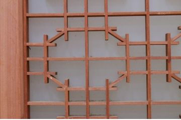 アンティーク建具　片面ガラス　組子のデザインがお洒落な書院戸2枚セット(ガラス窓、ガラス戸、引き戸)(R-072131)