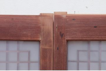 アンティーク建具　片面ガラス　組子のデザインがお洒落な書院戸2枚セット(ガラス窓、ガラス戸、引き戸)(R-072131)