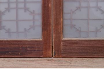アンティーク建具　片面ガラス　組子のデザインがお洒落な書院戸2枚セット(ガラス窓、ガラス戸、引き戸)(R-072131)