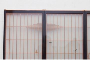 ビンテージ建具　両面ガラス　山・空の広大な背景が素晴らしい書院戸4枚セット(窓、引き戸、ガラス戸、ヴィンテージ)(R-072132)