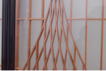 ビンテージ建具　両面ガラス　山・空の広大な背景が素晴らしい書院戸4枚セット(窓、引き戸、ガラス戸、ヴィンテージ)(R-072132)