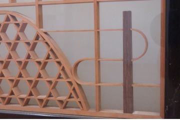 ビンテージ建具　両面ガラス　山・空の広大な背景が素晴らしい書院戸4枚セット(窓、引き戸、ガラス戸、ヴィンテージ)(R-072132)
