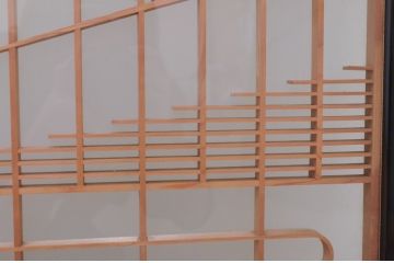 ビンテージ建具　両面ガラス　山・空の広大な背景が素晴らしい書院戸4枚セット(窓、引き戸、ガラス戸、ヴィンテージ)(R-072132)