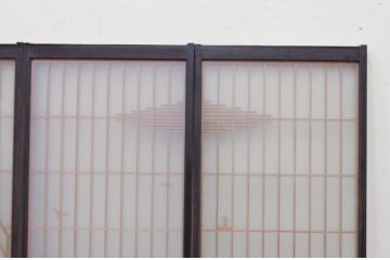 ビンテージ建具　両面ガラス　山・空の広大な背景が素晴らしい書院戸4枚セット(窓、引き戸、ガラス戸、ヴィンテージ)(R-072132)