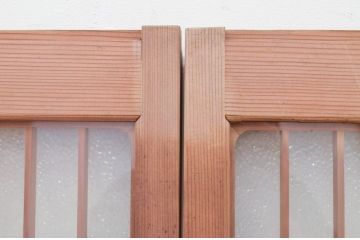 アンティーク建具　上手物!!　両面ガラス　迫力あるデザインが素敵な作りの良い書院戸2枚セット(ガラス窓、ガラス戸、組子建具、引き戸)(R-072138)