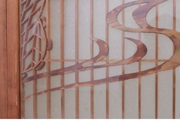 アンティーク建具　上手物!!　両面ガラス　迫力あるデザインが素敵な作りの良い書院戸2枚セット(ガラス窓、ガラス戸、組子建具、引き戸)(R-072138)