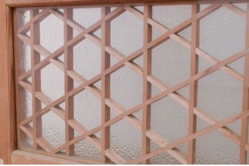 アンティーク建具　上手物!!　両面ガラス　迫力あるデザインが素敵な作りの良い書院戸2枚セット(ガラス窓、ガラス戸、組子建具、引き戸)(R-072138)